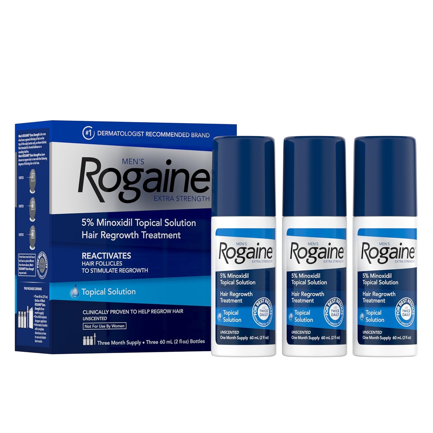 Rogaine Minoxidil Extra Strength 5% แบบน้ำ สำหรับผู้ชาย บรรจุ 3 ขวด ใช้ได้ 3 เดือน