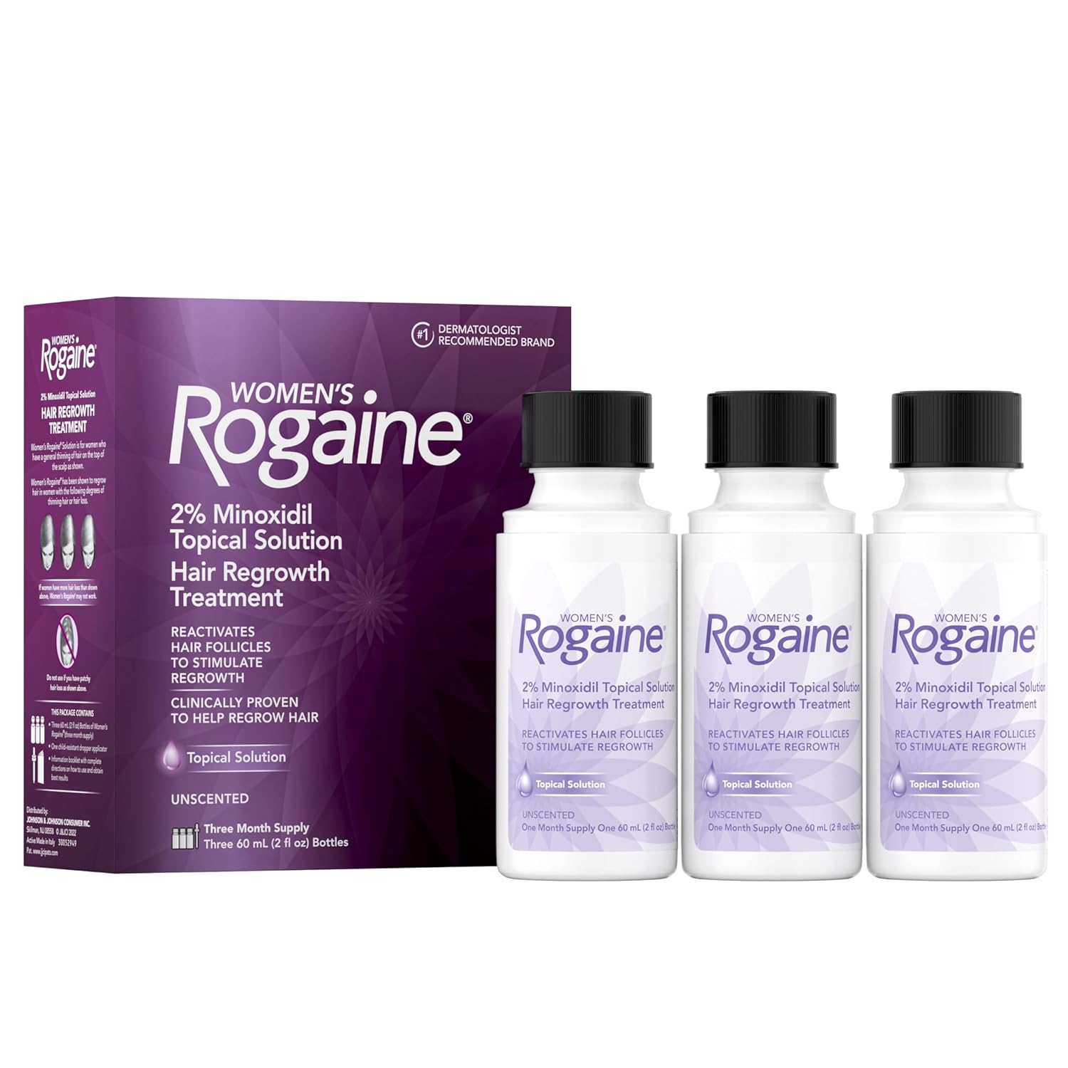Rogaine Minoxidil Topical Solution 2% แบบน้ำ สำหรับผู้หญิง บรรจุ 3 ขวด ใช้ได้ 3 เดือน